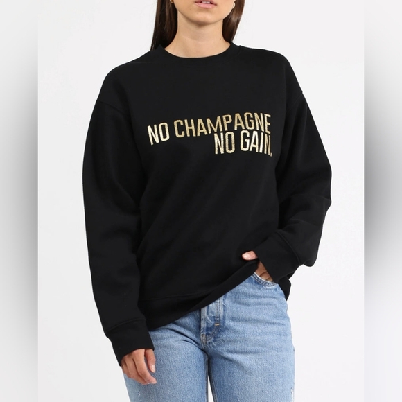 Brunette The Label Tops - Brunette The Label No Champagne No Gain Core Crew in Gold Glitter XS/S